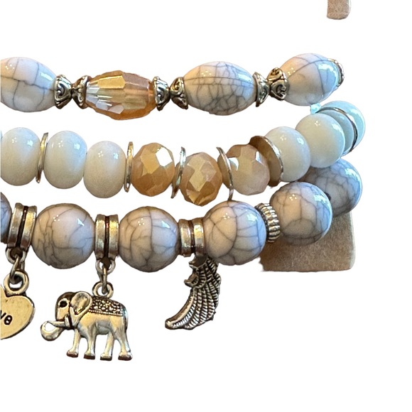 Boho 3 Piece Glass and Silver Charm Bracelet Set - Picture 4 of 4